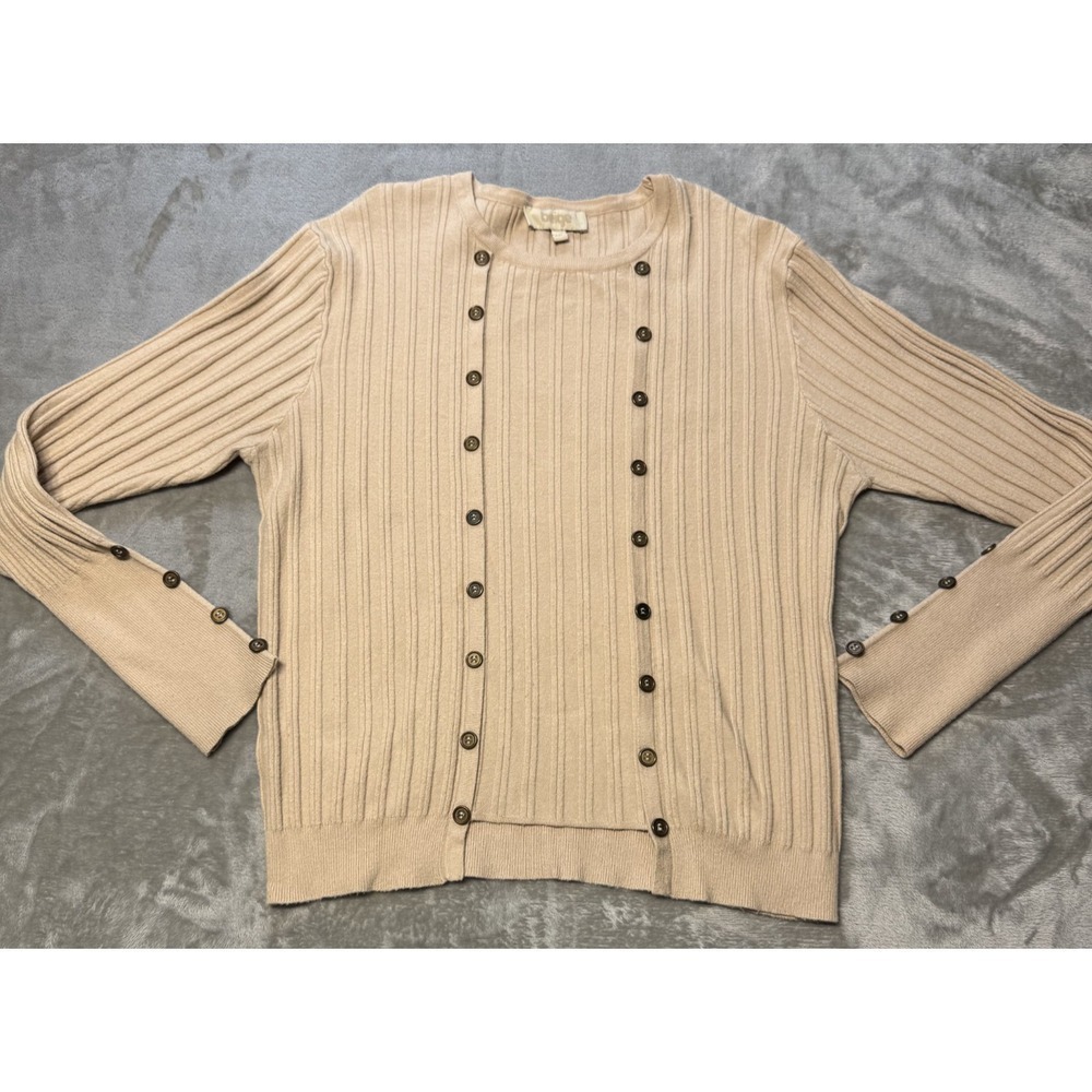 Women's Sweater/Top Long Sleeve Classic Preppy Ribbed Tan Beige Sz XXL